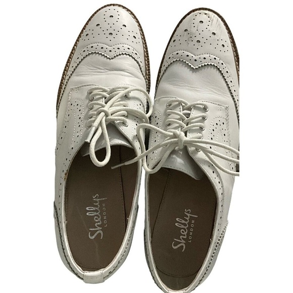 Shellys London Platform lace up Shoes White Leather Sneaker Made in Spain 9 - Picture 2 of 6